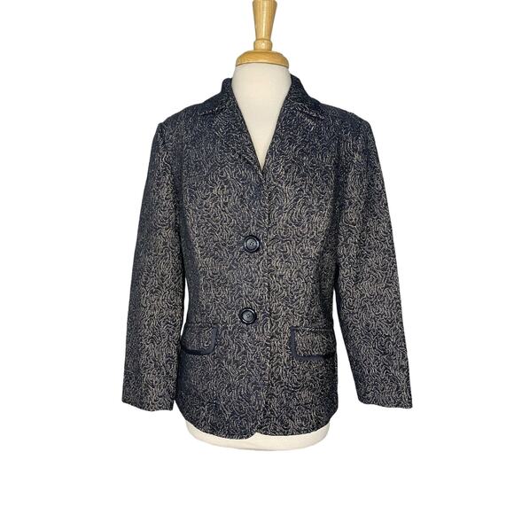 LAFAYETTE 148 Paisley Swirl Blue White Blazer Jacket Size 12 Unlined Tapestry - Picture 1 of 10